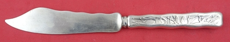 Fish Knife straight handle HH AS w/ bird & cattails  7 7/8